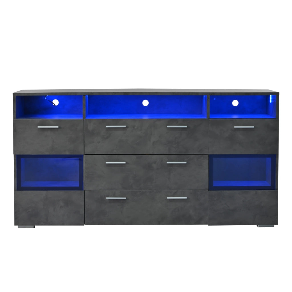 Mobile TV moderno - Zephmum- 140 cm, grigio, illuminazione LED, porte in acrilico trasparente