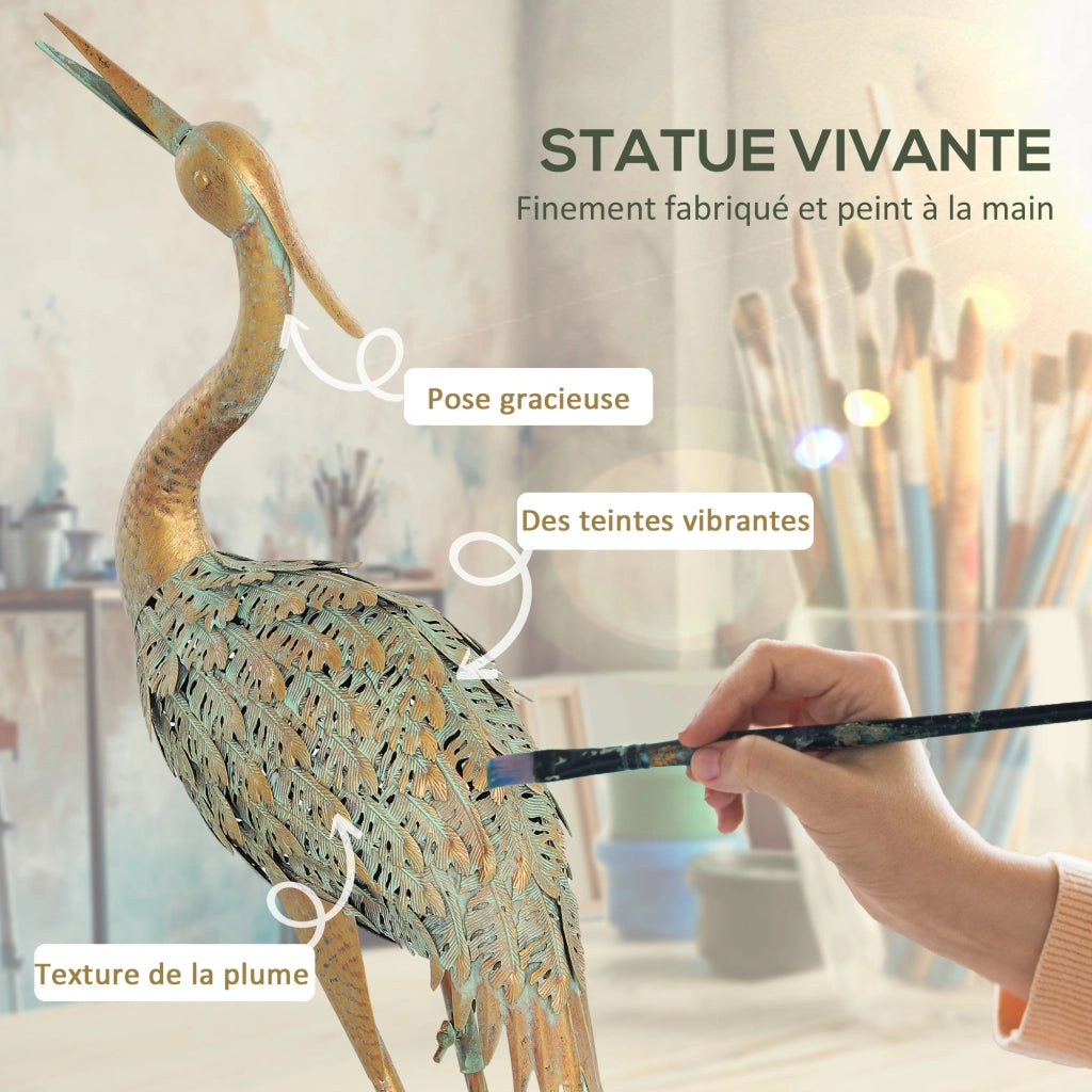Statua Airone Giardino Esterno ¨C zephmum ¨C Metallo Multicolore 90 cm