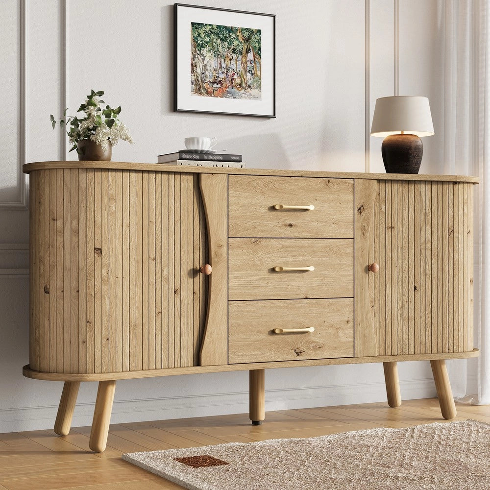 Credenza con Ante Scorrevoli e Cassetti ¨C MINIMAL ¨C Massello, MDF, Design Moderno Scandinavo