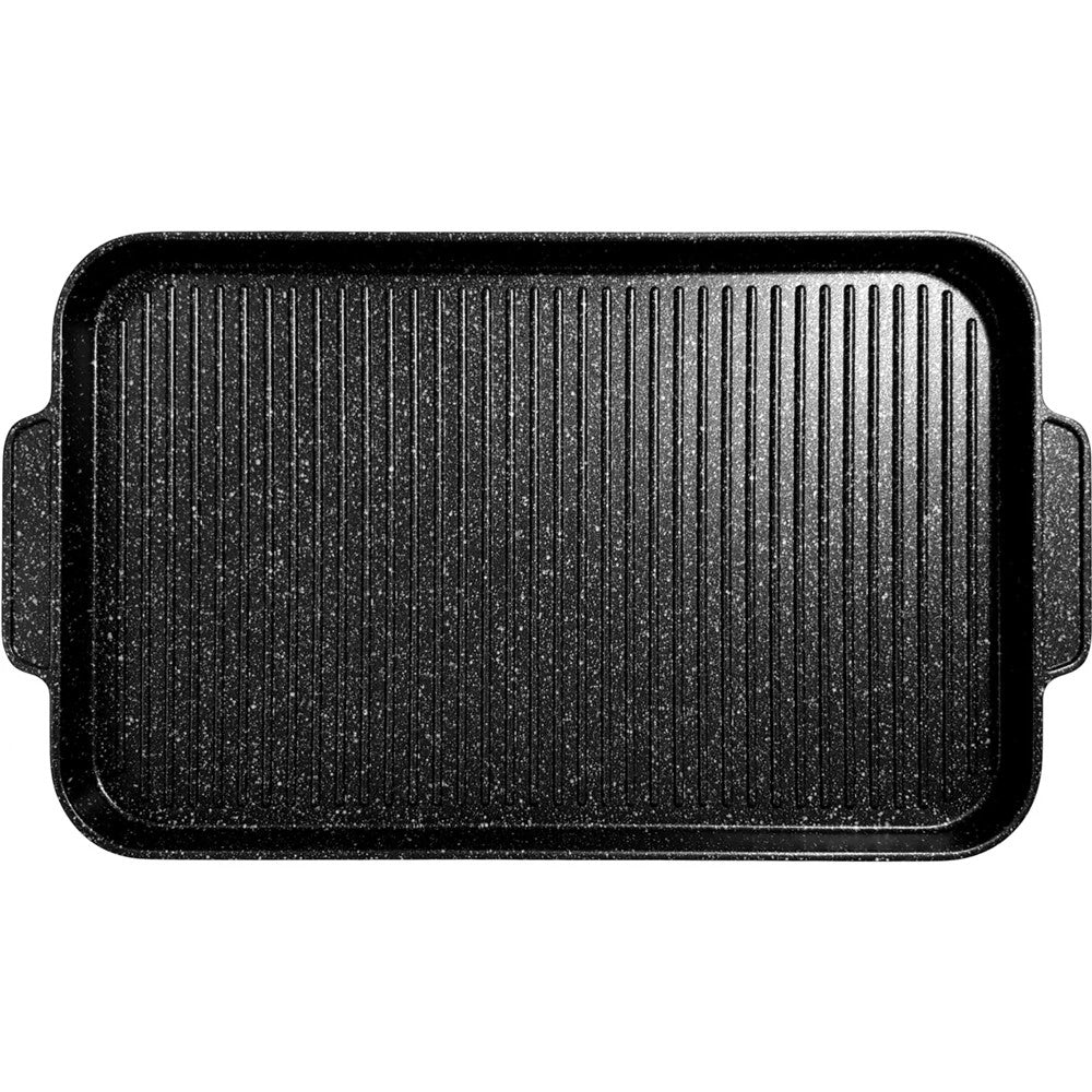 Trade Shop - Piastra Grill Con 2 Manici Fondo Induzione Rivestimento Antiaderente Effetto Pietra 45x28cm -