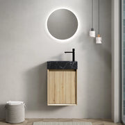 Sottolavabo a Parete con Lavabo in Marmo Nero ¨C MINIMAL ¨C Legno Multistrato, Rovere Bianco, 40cm