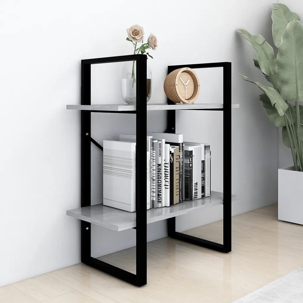 Libreria 2 Ripiani-Scaffale per Libri-Mobile di Stoccaggio Grigio Cemento 60x30x70 cm Legno Multistrato