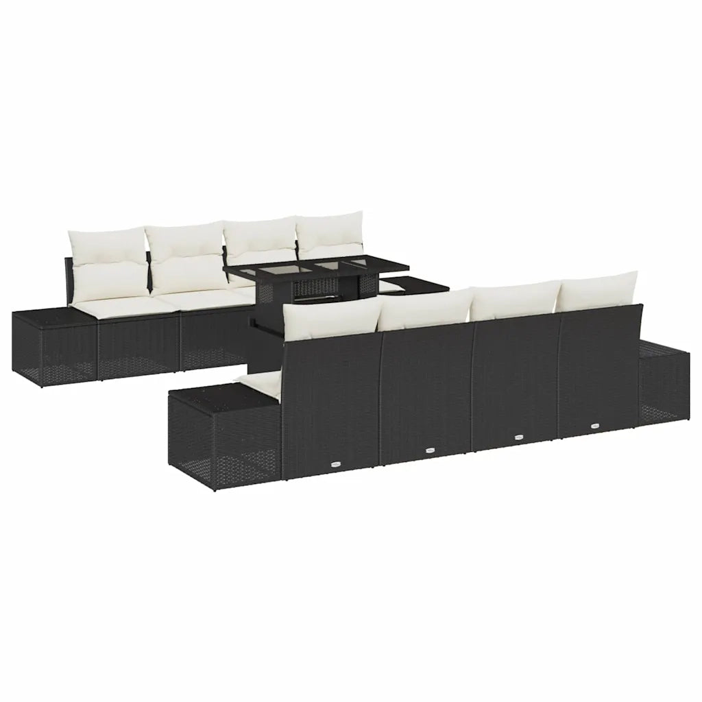Set Divano da Giardino 9 pcs Nero e Crema polyrattan