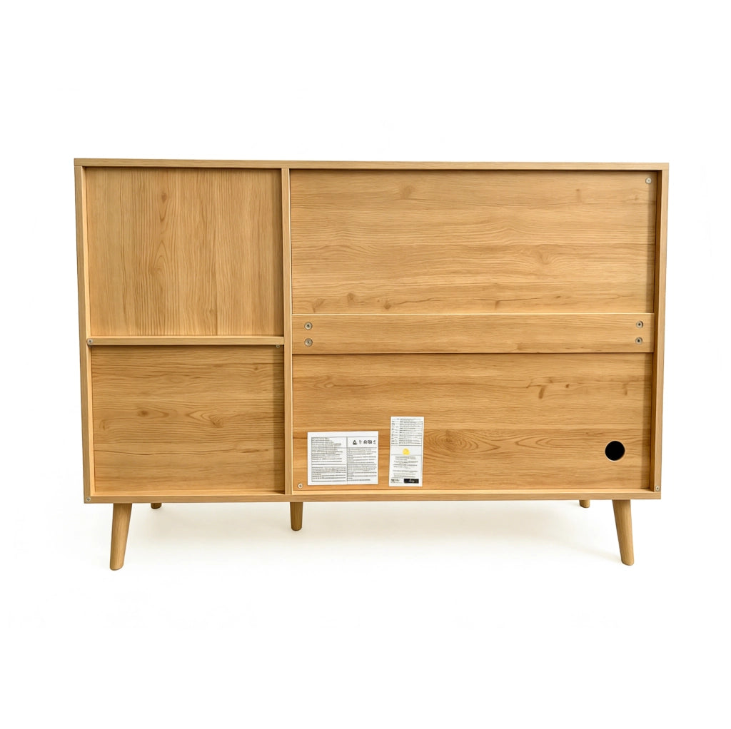 Credenza con ante curve 118x35x82 cm in MDF e truciolare naturale; con 2 cassetti