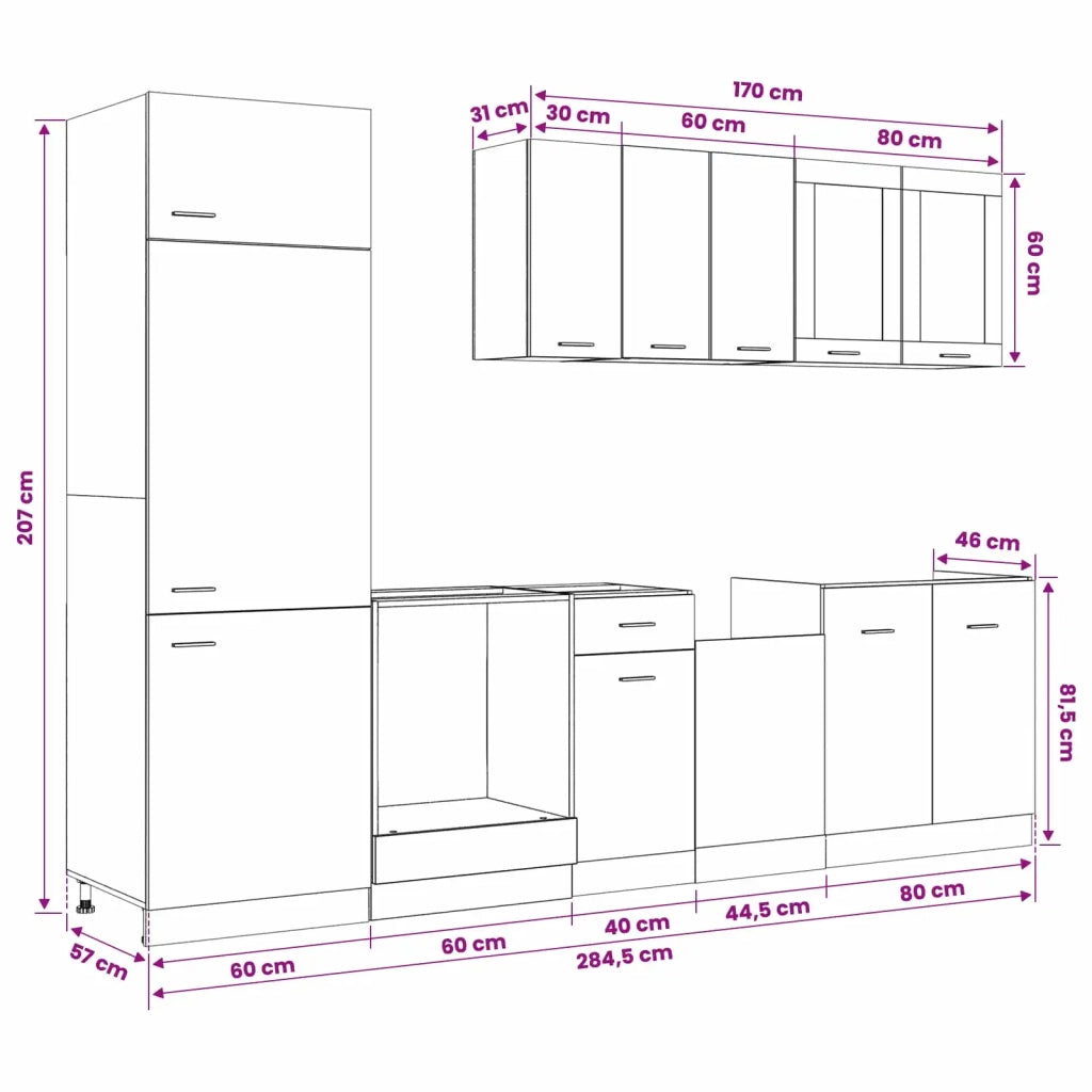 Unità Cucina Lyon 8 pcs Rovere Nero Legno ingegnerizzato 3445843