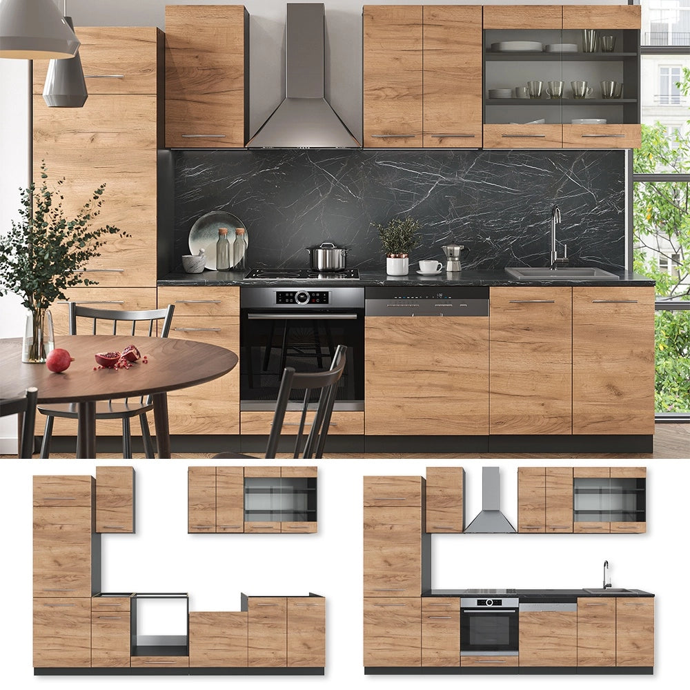 Cucina componibile Fame-Line Rovere dorato/Antracite 300 cm, PL Rovere Vicco