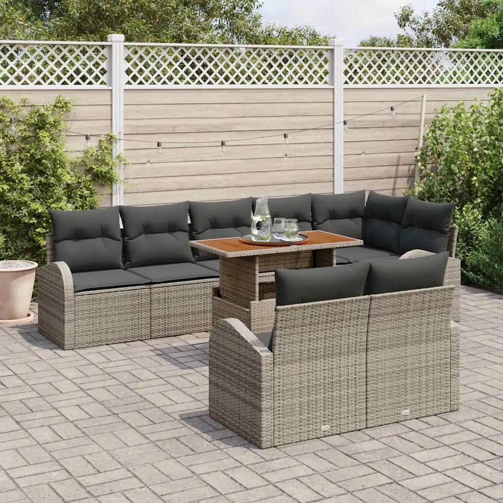 Set Divano da Giardino con cuscino 9 pcs Grigio