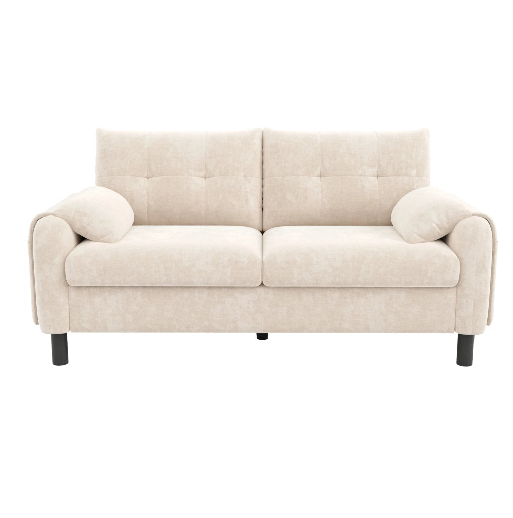 Divano modulare 2 posti in chenille beige con tasche laterali; 158 x 80 x 88;5 cm