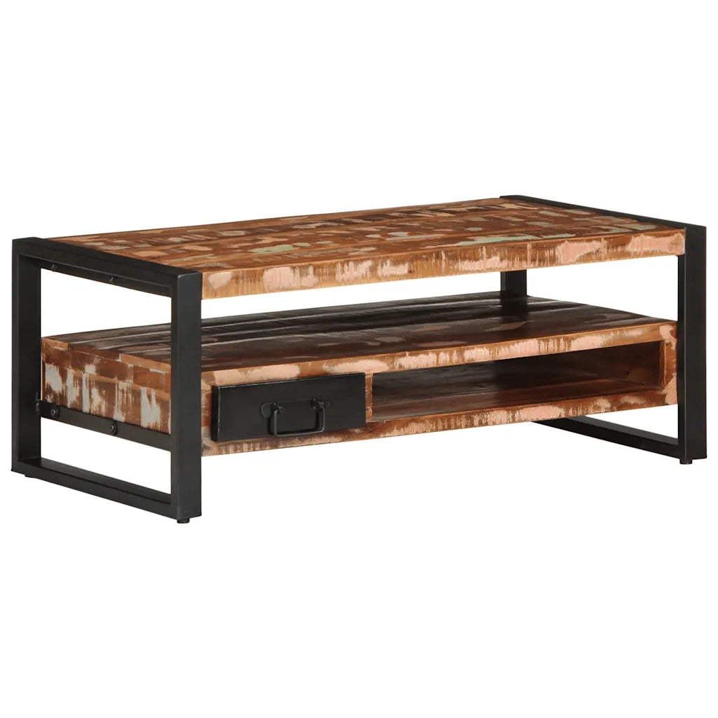 Tavolino Salotto Multicolore 90x50x36cm Legno Massello Recupero