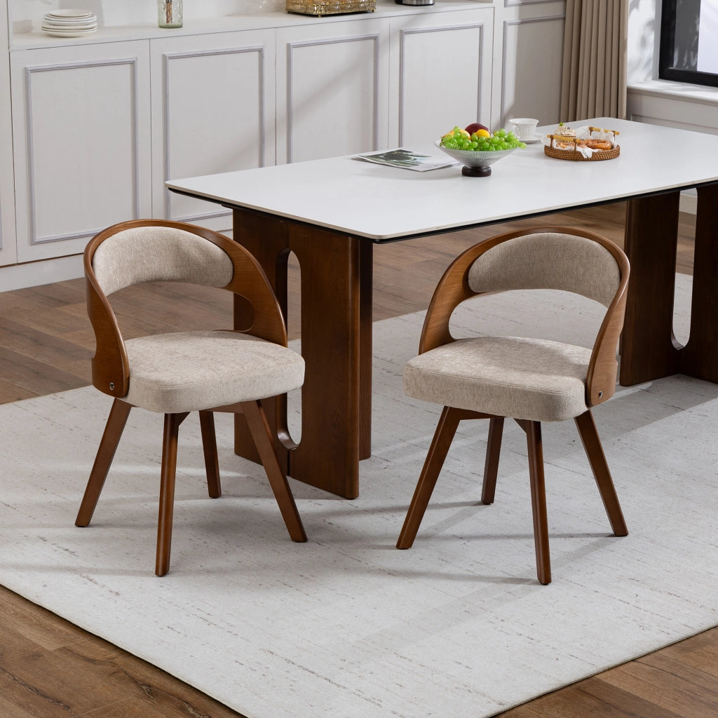 Sedia da Pranzo Girevole in Legno con Cuscino ¨C Xylo ¨C Schienale Curvo, Tessuto Cotone Lino