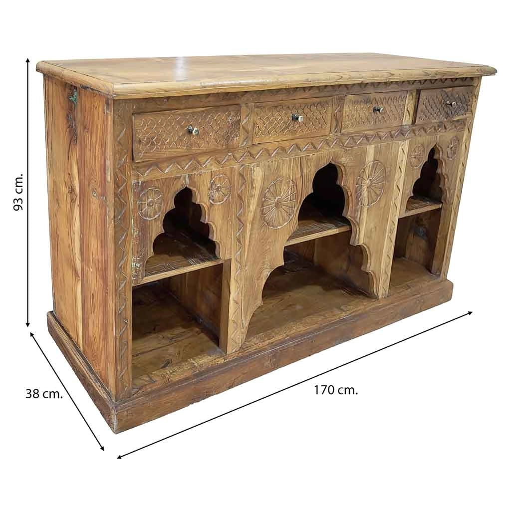 Credenza in legno fatta a mano 170x38x93h cm