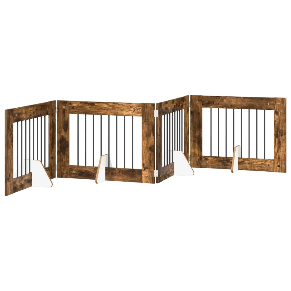 Cancello per cani con supporti 4 pcs Rovere Fumo 80 x 60 cm