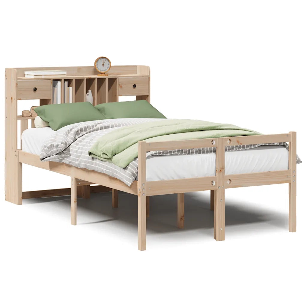 Letto Libreria senza Materasso-Struttura Letto con contenitore 135x190 cm in Legno di Pino 923455
