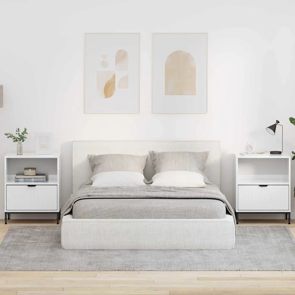 Comodini 2 pz-Set di 2 Tavolino da notte Bianco lucido 49 x 36 x 61 cm Legno multistrato