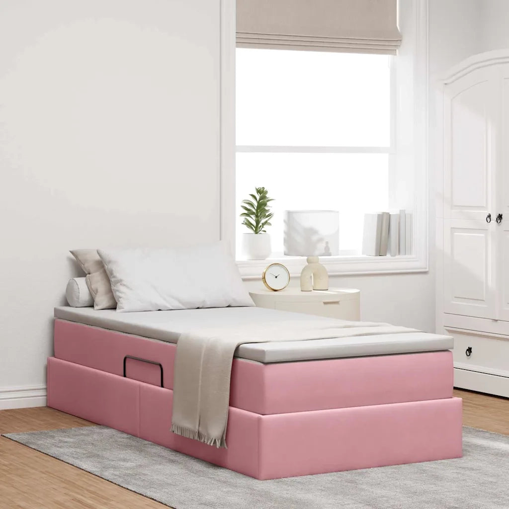 Letto con contenitore e materasso Rosa 90 x 190 cm Velluto