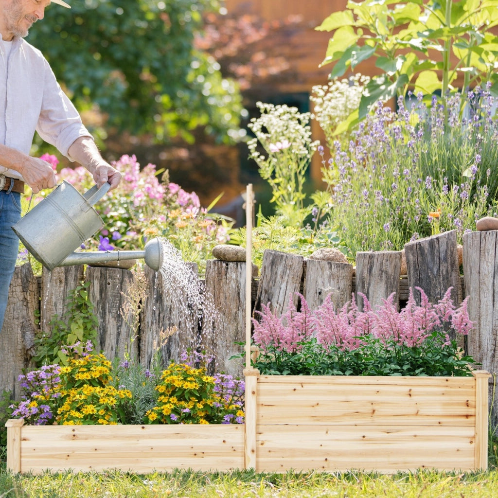 Fioriera rialzata con graticcio fondo aperto, Cassetta di legno a due livelli per verdure fiori erbe frutta Naturale