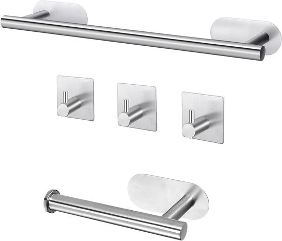 Set di Asciugamani - Accessori Bagno - Organizzazione Bagno - Adesivo Senza Forare - 40 cm Maniglia - Acciaio Liscio