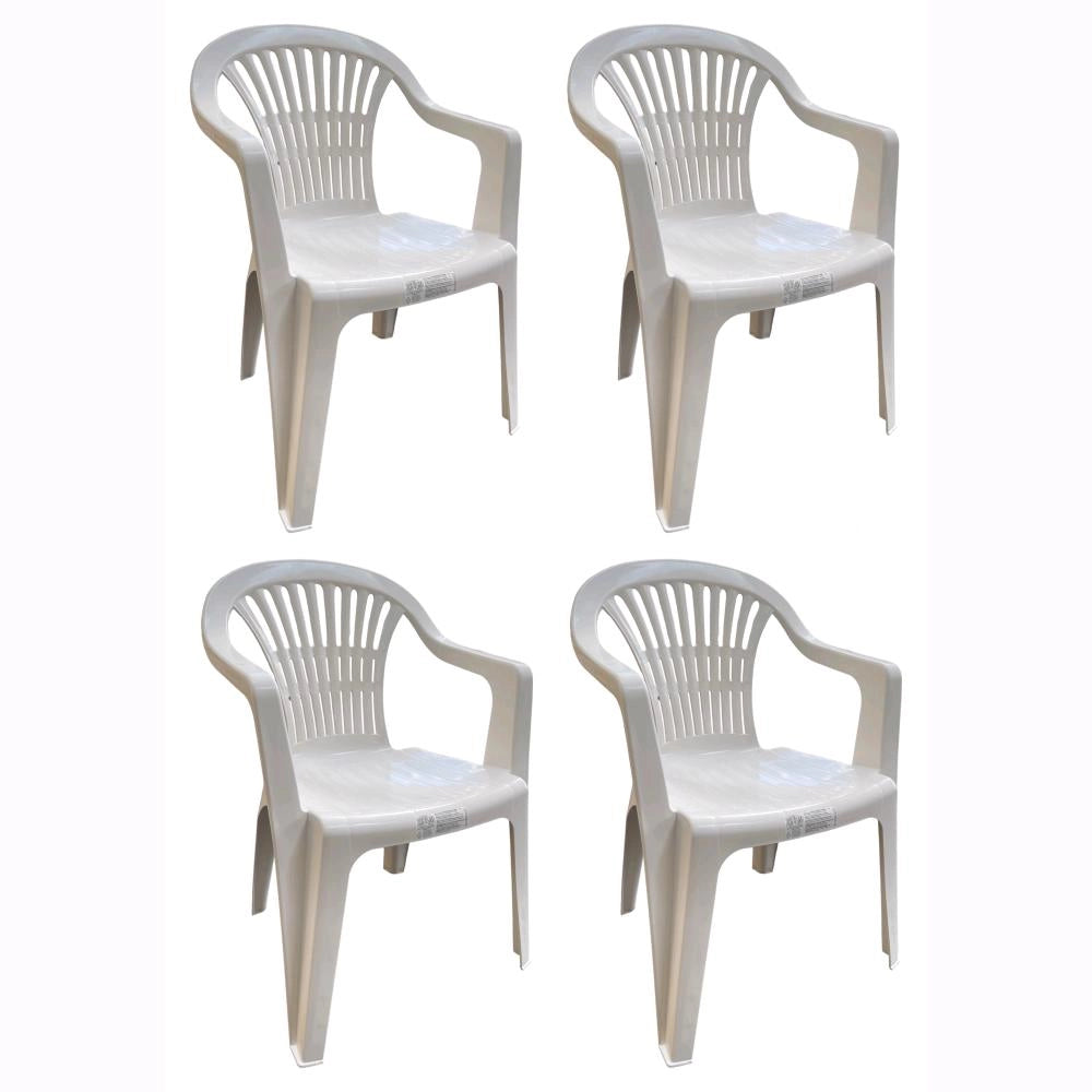 Set 4 Sedie impilabili + Tavolo in Polipropilene da Giardino Colore Bianco Mod. Nizza