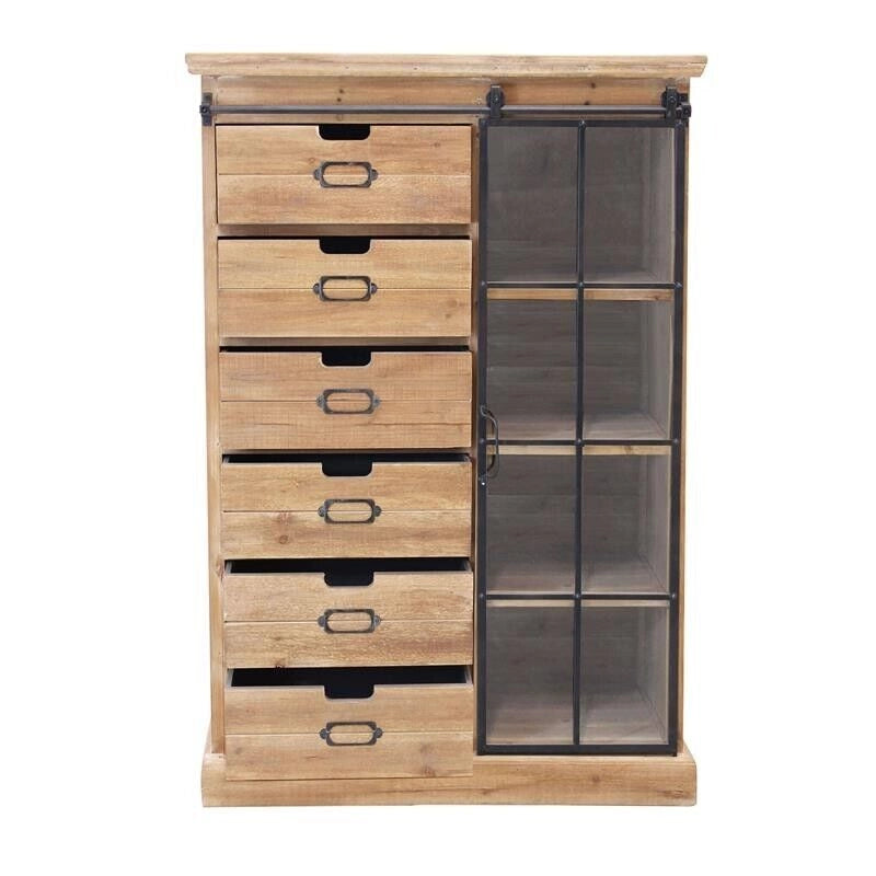 MOBILE CLAUDIUS CON ANTA SCORREVOLE E CASSETTI IN LEGNO 82 X 39,5 X H123 CM