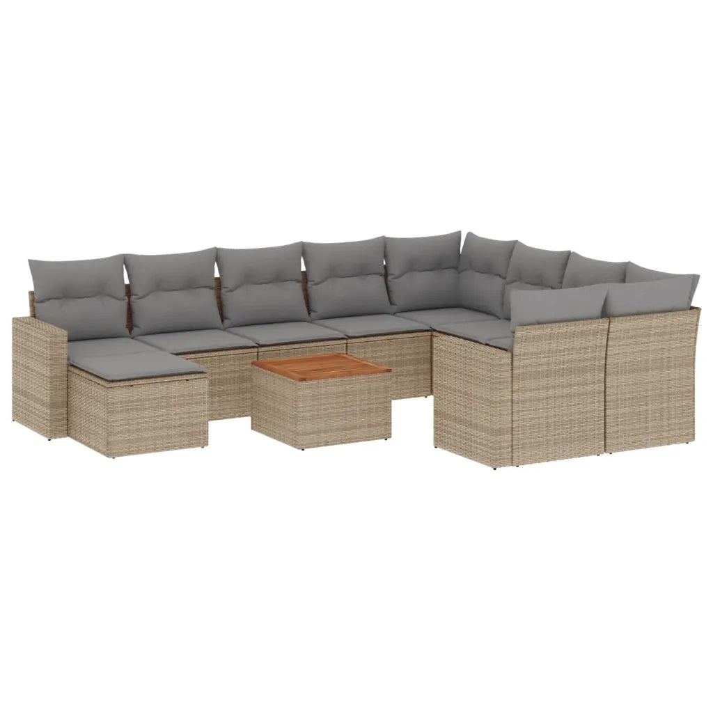 Set Divani da Giardino 11 pz con Cuscini Beige in Polyrattan
