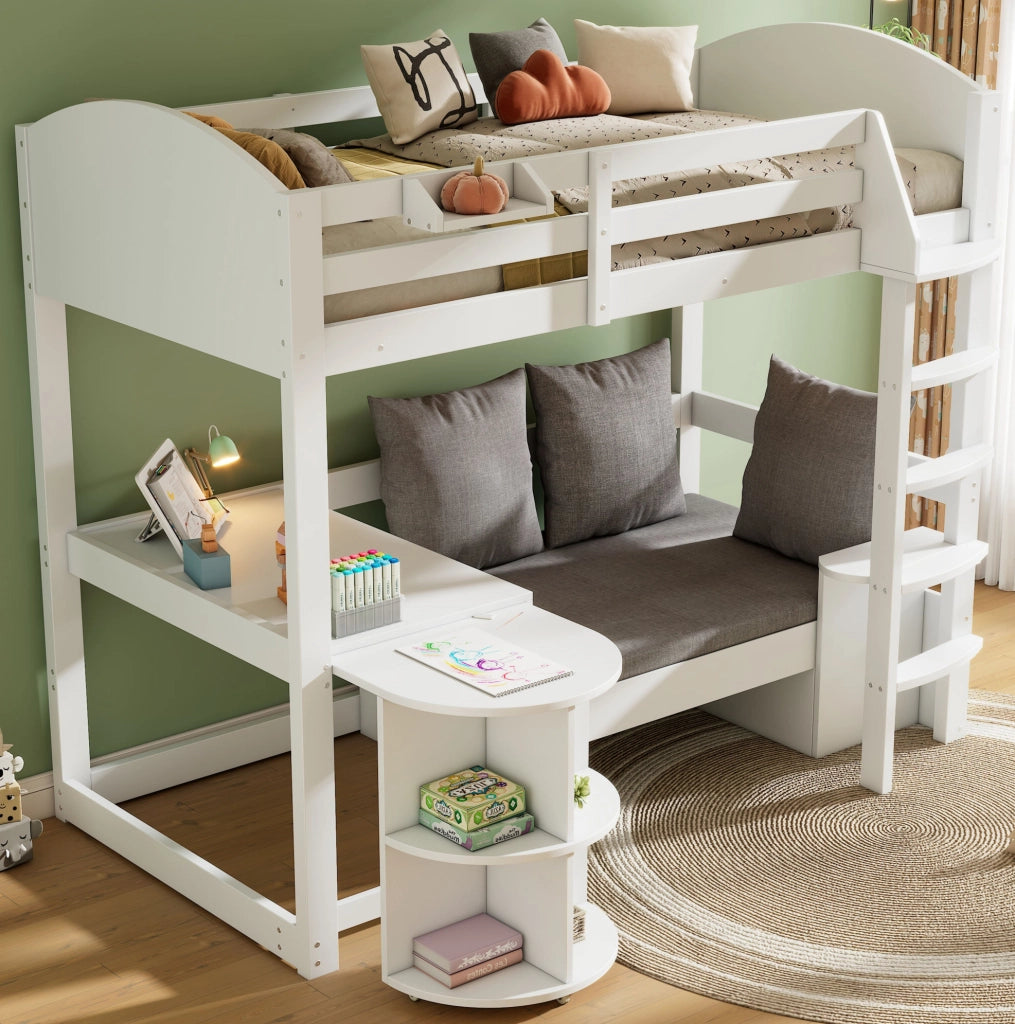 Letto a soppalco per bambini 90x200 cm con scrivania estraibile