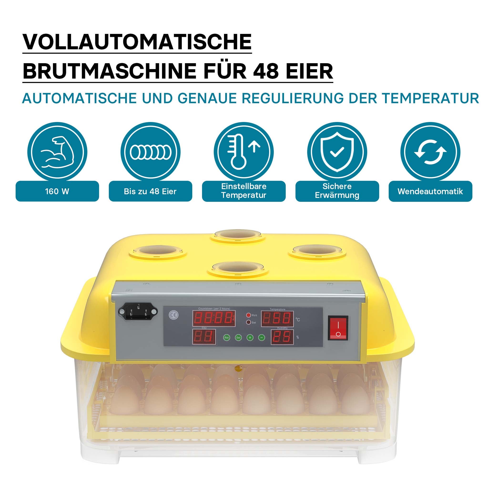 Incubatrice automatica per 48 uova, con regolazione temperatura e umidità, Covatrice