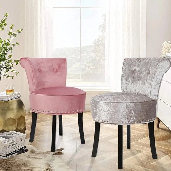 Sedia da trucco in pelle di flanella con imbottitura soffice, accento da camera da letto con gambe in legno per la toeletta