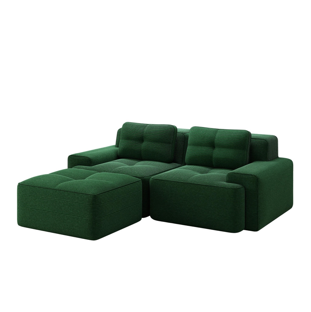Divano modulare con seduta profonda in corduroy verde