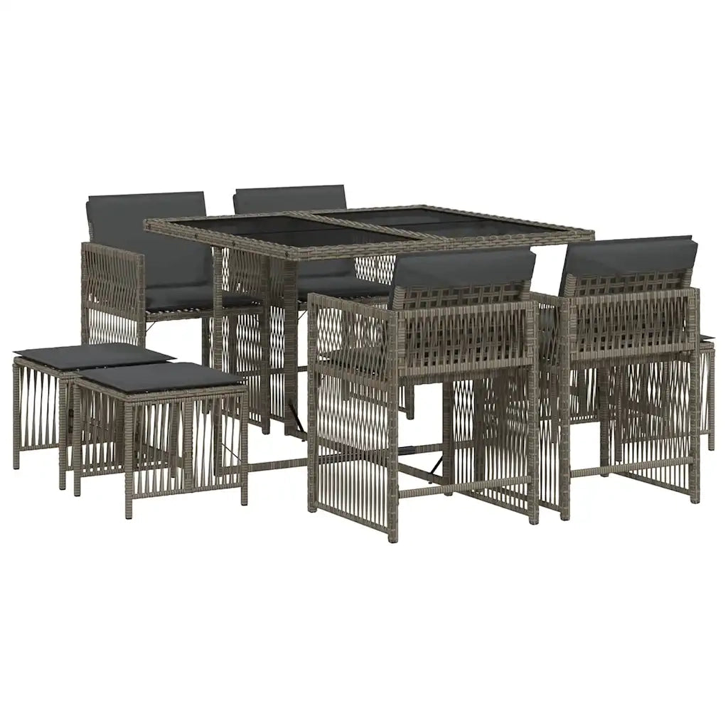 Set da Pranzo da Giardino 9 pz | Set Salotto da Giardino con Cuscini in Polyrattan Grigio
