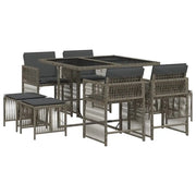 Set da Pranzo da Giardino 9 pz | Set Salotto da Giardino con Cuscini in Polyrattan Grigio