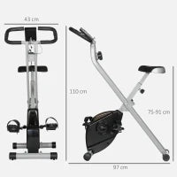 Cyclette Pieghevole Magnetica a 8 Livelli con Display LCD, Rotelle e Sellino Regolabile, Grigio e Nero