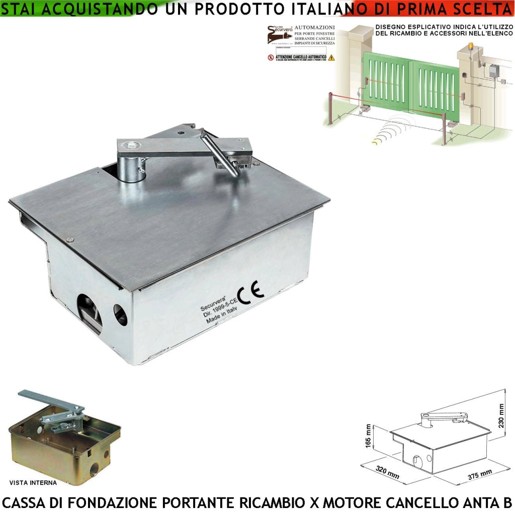 Contenitore Fondazione per Motore Interrato Under Può Sostenere Anta Del Cancello di 5 Quintali in Acciaio Zincato Ambidestra Completa di Staffe Fine Corsa Meccanici Compatibile VDS Came Frog Saimatic