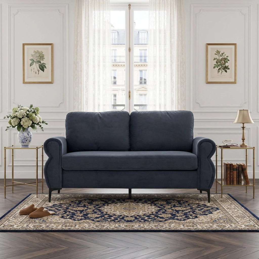 Divano lineare con struttura in metallo e legno, seduta ergonomica, rivestimento sfoderabile, 173,5 cm, grigio scuro