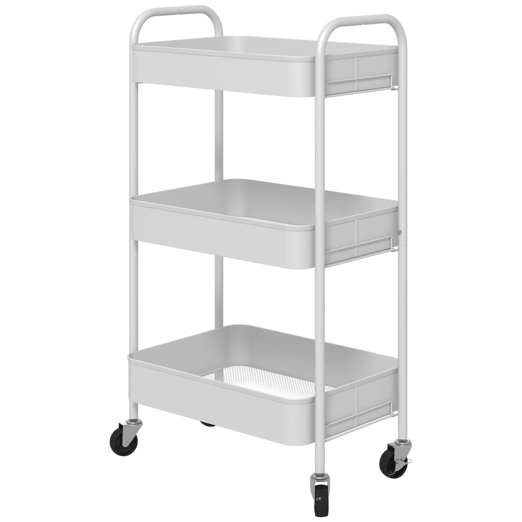Carrello da Cucina a 3 Livelli con Maniglie e 4 Rotelle, in Acciaio, 45x30.6x79 cm, Bianco