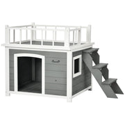 Casetta per Cani con Terrazza Scaletta e Finestra 121x77x78cm Grigio chiaro