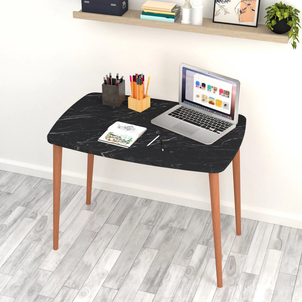 Tavolo 'Kongsberg' Scrivania - Tavolo da Sala Pranzo con Piano Retangolare - Effetto Marmo Nero [en.casa]