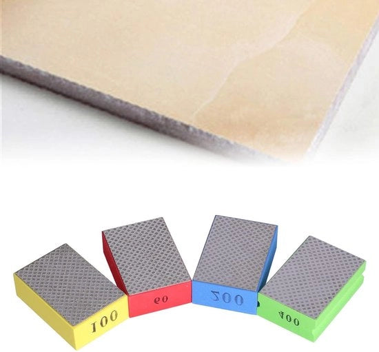 Set di Blocchi di Smerigliatura a Mano per Piastrelle Ceramiche, Vetro, Pietra, Granito e Marmo - 4 pezzi, 60#, 100#, 200#, 400# per Precisione e Finitura