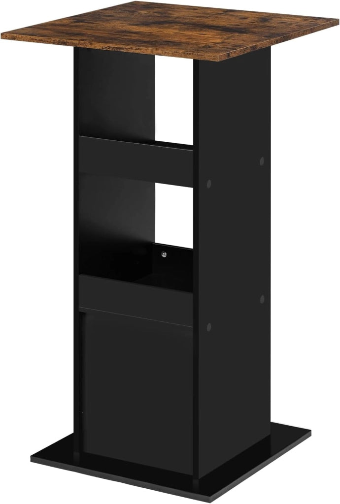 Tavolo da Bar Quadrato, Tavolino Alto e Stretto con 3 Ripiani, Tavolo Alto da Cucina, Sala da Pranzo, Bistrot, in Truciolare, 60x60x109 cm, Marrone Rustico+Nero