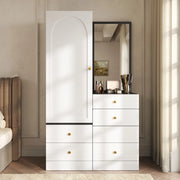 Armadio multiuso con specchio e cassetti ¨C Minimal ¨C Bianco, MDF, 90x51x180