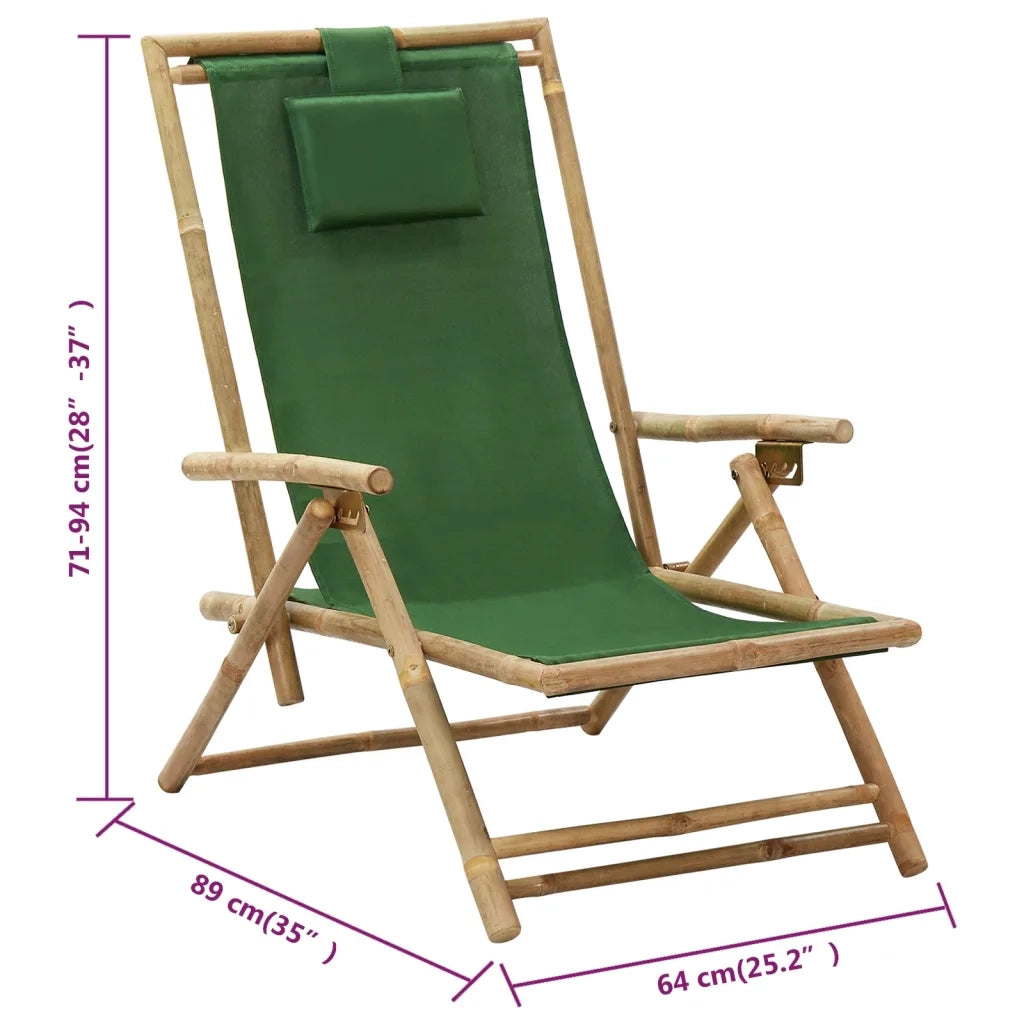 Sedia Reclinabile Relax Verde in BambÃ¹ e Tessuto cod mxl 13888