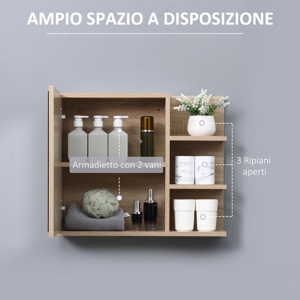 Specchiera Bagno con Anta e Ripiani ¨C zephmum ¨C Legno 60x18x50 cm