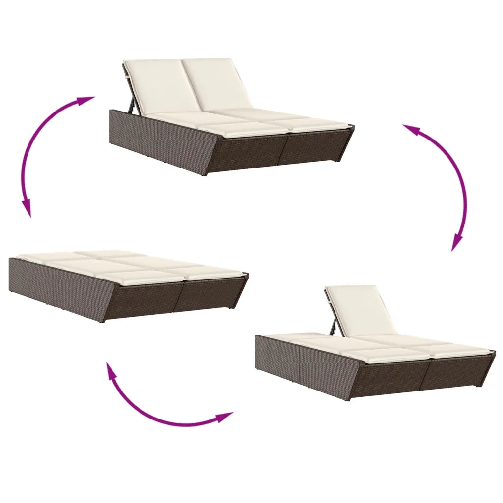 Lettino Prendisole | Sdraio da giardino | Lettino da sole con Cuscini Marrone in Polyrattan