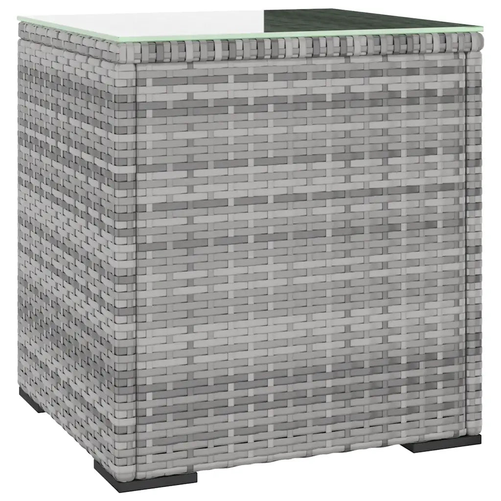 Tavolino | Tavolo laterale Grigio 40x37x40,5 cm Polyrattan e Vetro Temperato