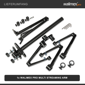 Multi Streaming Supporto da tavolo, 4 bracci articolati per fotocamere, luci LED, microfoni, morsetto di montaggio per piani 65 mm, anche per Vlogging, Videochiamate