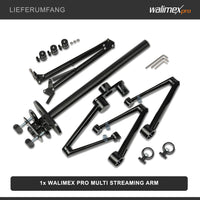 Multi Streaming Supporto da tavolo, 4 bracci articolati per fotocamere, luci LED, microfoni, morsetto di montaggio per piani 65 mm, anche per Vlogging, Videochiamate