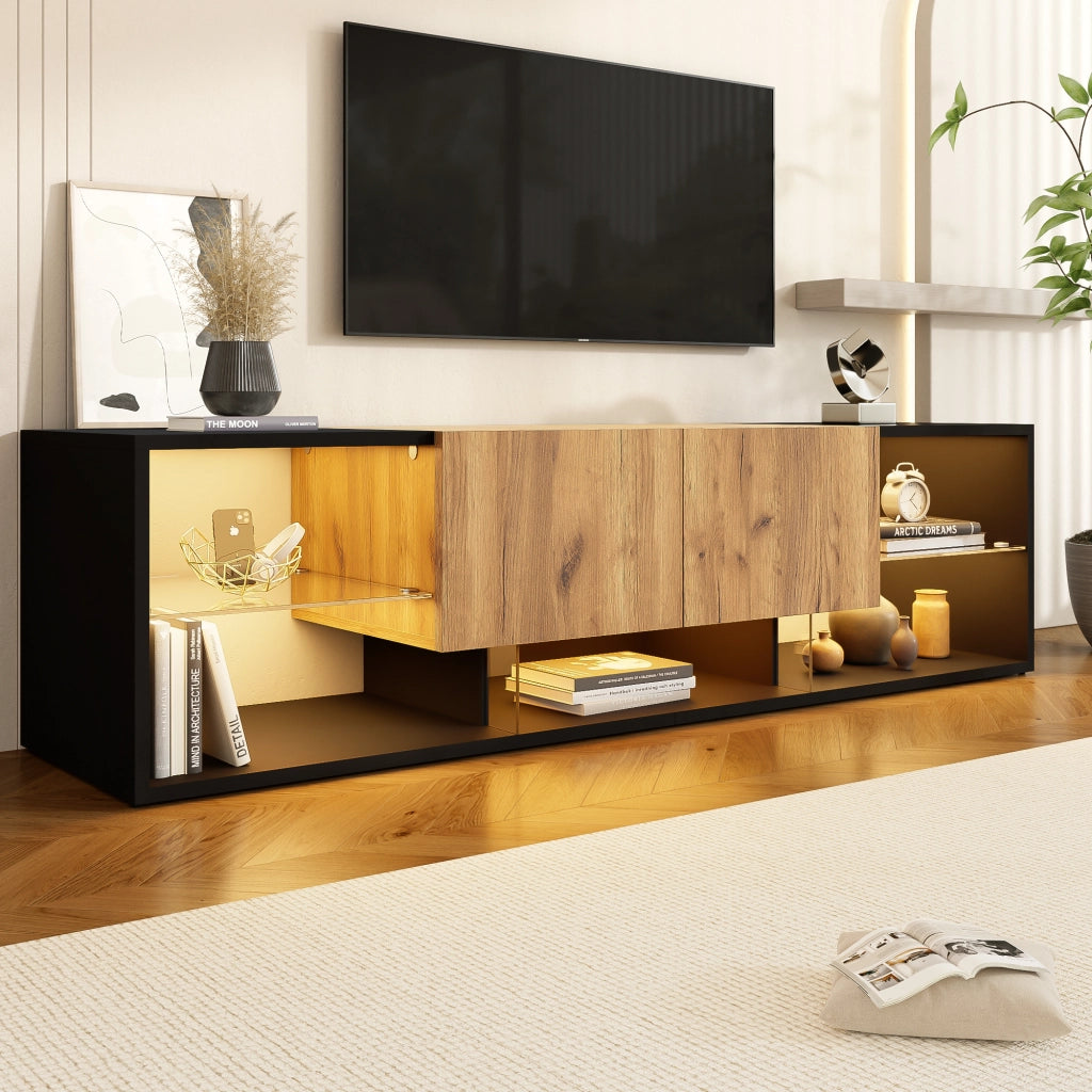 Cassettiera per TV nera e naturale in truciolare lunghezza 160 cm