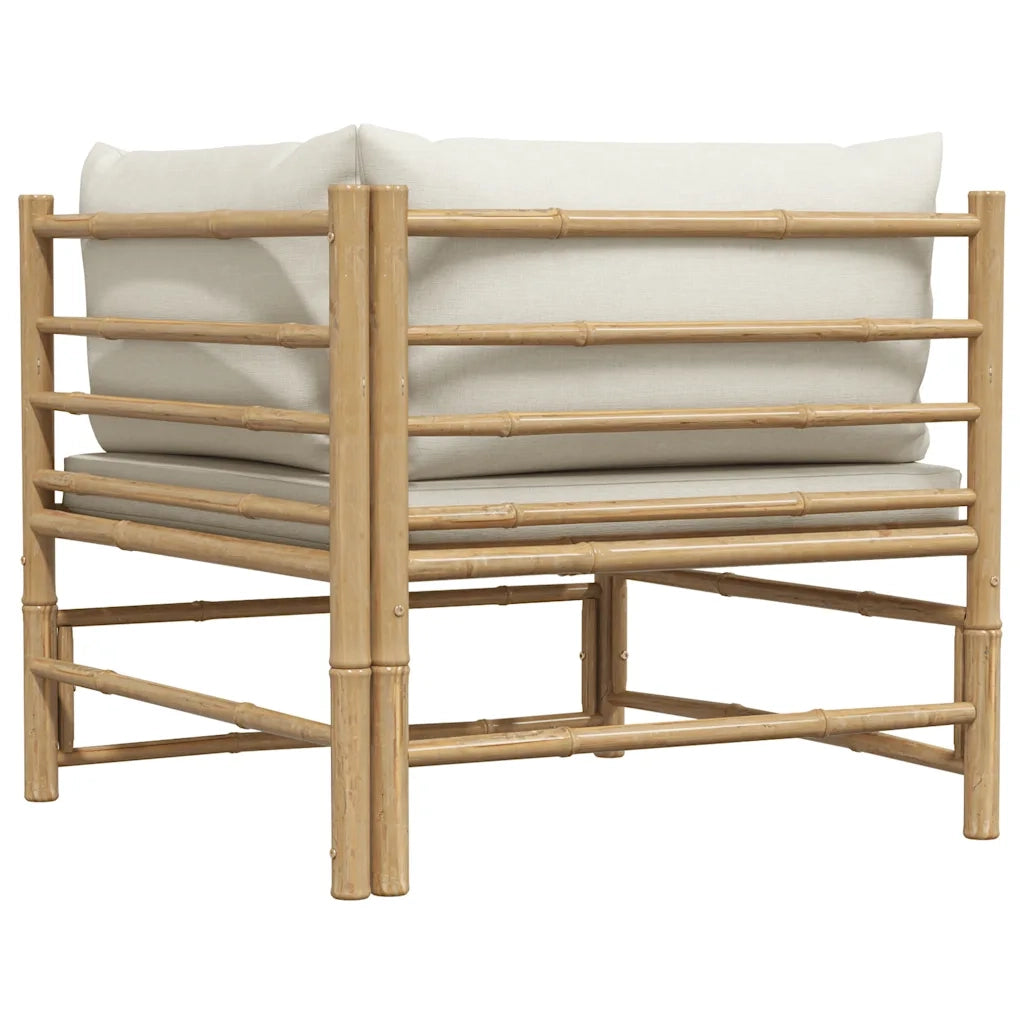 Divano Angolare da Giardino con Cuscini Bianco Crema in Bambù 313145