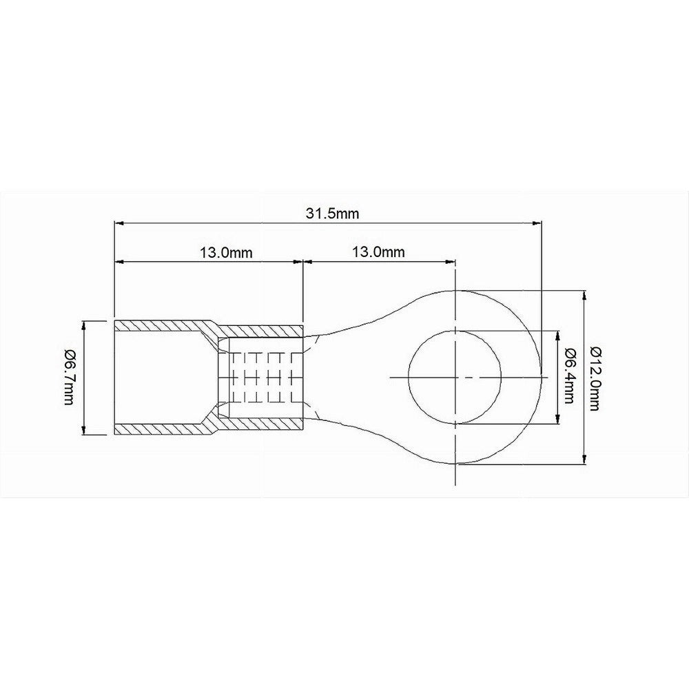 Trade Shop - Set 100pz Capicorda Terminale Ad Occhiello Isolato Per Cavi 4 A 6 Mm² M6 Rv5.5-6 -
