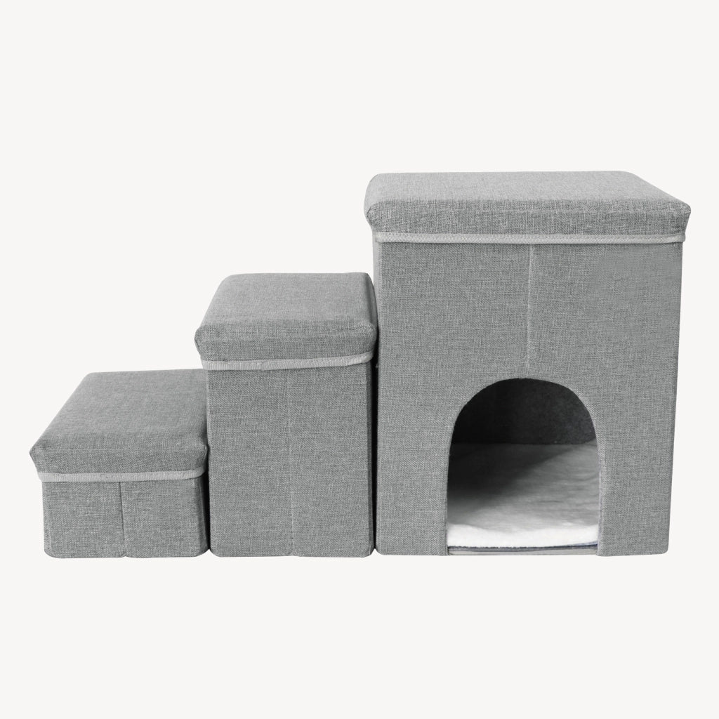 Scala per Cani e Gatti Vojens 3 Gradini con Porticina - Grigio [en.casa]