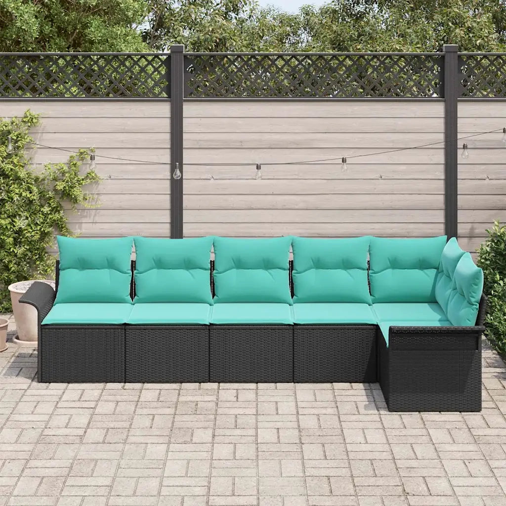 Set Divano da Giardino con cuscino 6 pcs Nero polyrattan